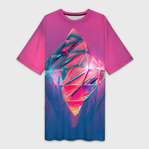 Женская длинная футболка Неоновый кристалл / 3D-принт – фото 1