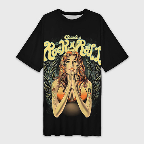 Женская длинная футболка Святой Рок-н-Ролл / 3D-принт – фото 1