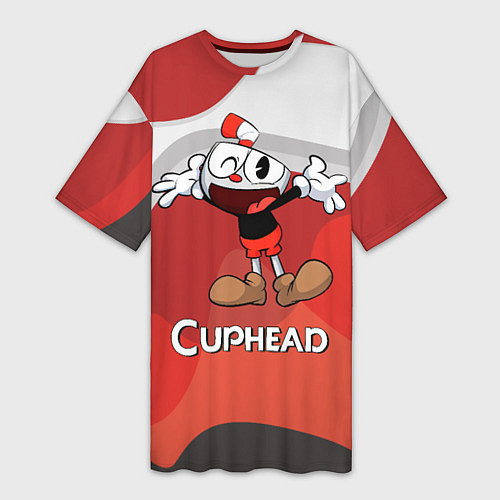 Женская длинная футболка Cuphead веселая красная чашечка / 3D-принт – фото 1