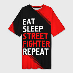 Футболка женская длинная Eat Sleep Street Fighter Repeat Краска, цвет: 3D-принт