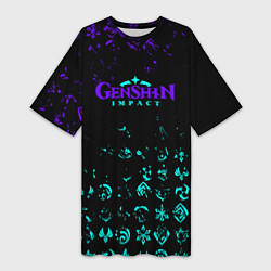 Женская длинная футболка GENSHIN NEON PATTERN SYMBOL НЕОН ЭМБЛЕМЫ