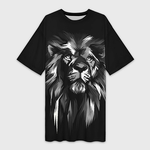 Женская длинная футболка Голова льва в черно-белом изображении / 3D-принт – фото 1