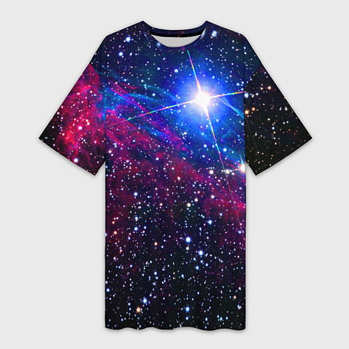 Женская длинная футболка Открытый космос Star Neon / 3D-принт – фото 1