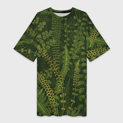 Женская длинная футболка Цветы Зеленые Папоротники