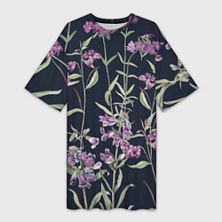 Женская длинная футболка Цветы Фиолетовые