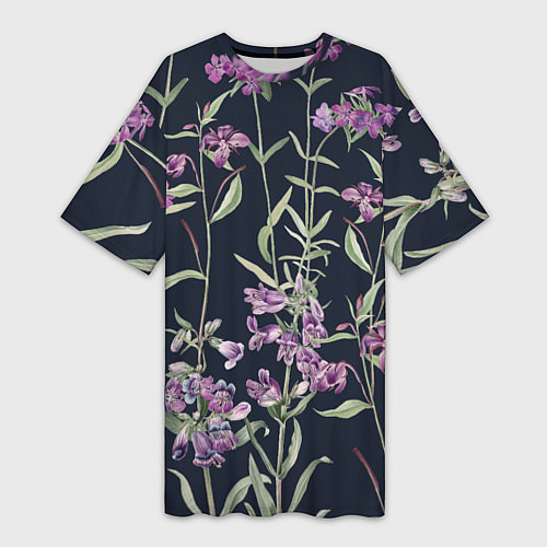 Женская длинная футболка Цветы Фиолетовые / 3D-принт – фото 1