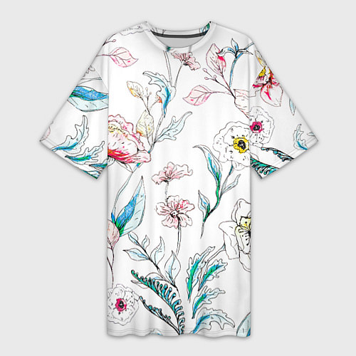 Женская длинная футболка Цветы Нарисованные / 3D-принт – фото 1