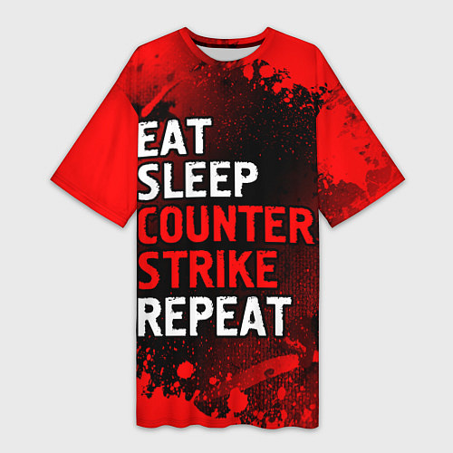 Женская длинная футболка Eat Sleep Counter Strike Repeat Брызги / 3D-принт – фото 1