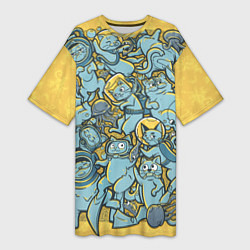 Женская длинная футболка Swimming Cats: Yellow