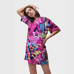 Футболка женская длинная Star Colorful Pattern Fashion Neon, цвет: 3D-принт — фото 2