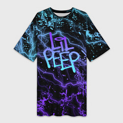 Футболка женская длинная Lil peep neon молнии, цвет: 3D-принт