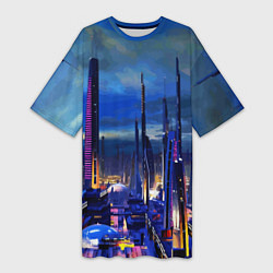 Женская длинная футболка Город будущего Неон
