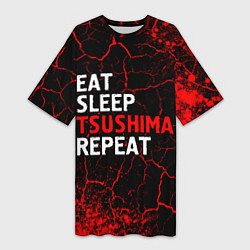 Женская длинная футболка Eat Sleep Tsushima Repeat - Краска