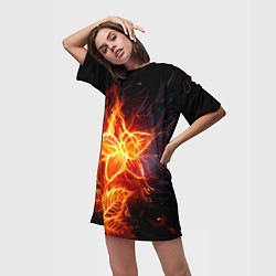 Футболка женская длинная Flower Neon Fashion 2035 Flame, цвет: 3D-принт — фото 2