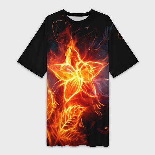 Женская длинная футболка Flower Neon Fashion 2035 Flame / 3D-принт – фото 1