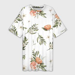 Женская длинная футболка Цветы Цитрусовых Мандарин