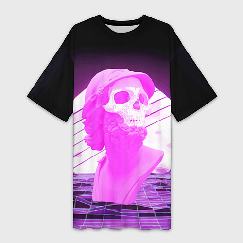 Женская длинная футболка Vaporwave Skull Психоделика / 3D-принт – фото 1