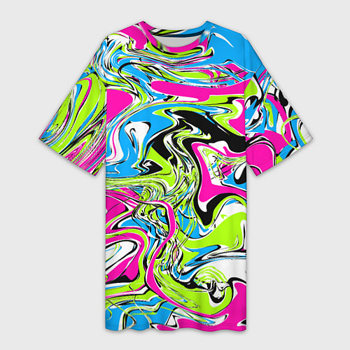 Женская длинная футболка Абстрактные мраморные разводы в ярких цветах Поп а / 3D-принт – фото 1
