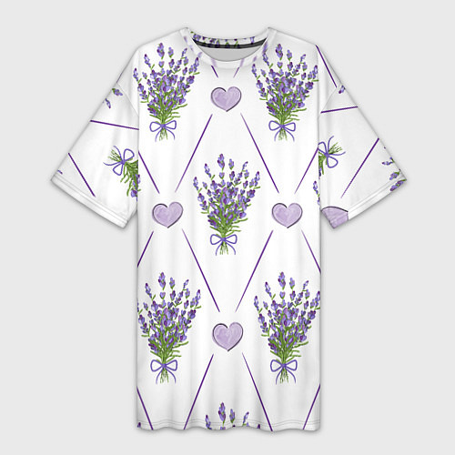 Женская длинная футболка Лавандовые сердца / 3D-принт – фото 1