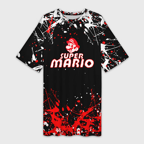 Женская длинная футболка Super mario брызги красок / 3D-принт – фото 1
