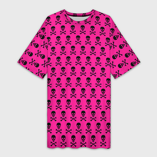 Женская длинная футболка Розовый фон с черепами паттерн / 3D-принт – фото 1