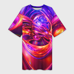 Женская длинная футболка Abstract color neon composition Абстрактная неонов
