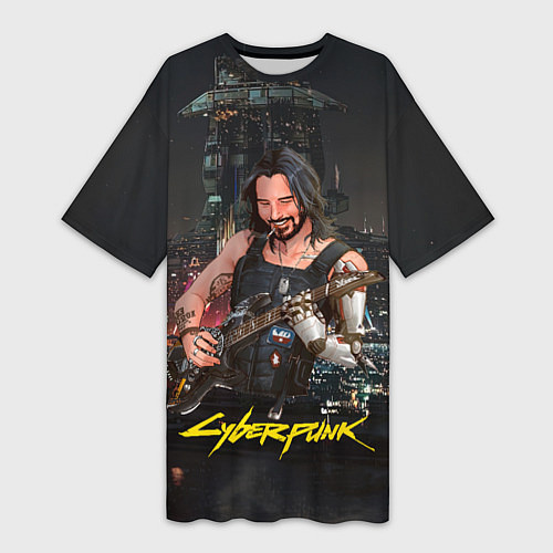 Женская длинная футболка Johnny в гитарой Джонни Cyberpunk2077 / 3D-принт – фото 1
