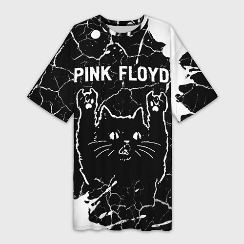 Женская длинная футболка Pink Floyd Rock Cat / 3D-принт – фото 1