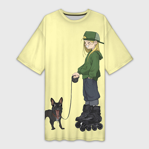 Женская длинная футболка Девочка и собака-улыбака / 3D-принт – фото 1