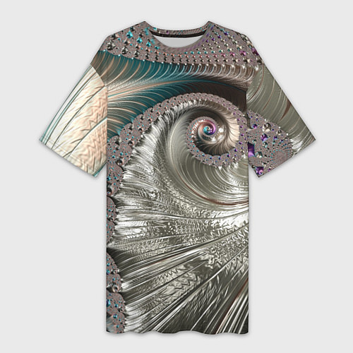 Женская длинная футболка Fractal pattern Spiral Серебристый фрактал спираль / 3D-принт – фото 1
