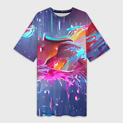 Футболка женская длинная Neon splashes, цвет: 3D-принт