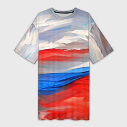 Футболка женская длинная Флаг России в красках, цвет: 3D-принт