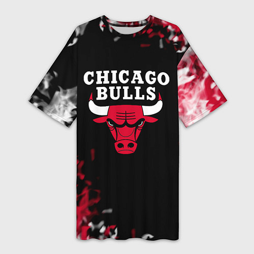 Женская длинная футболка Чикаго Буллз Chicago Bulls Огонь / 3D-принт – фото 1