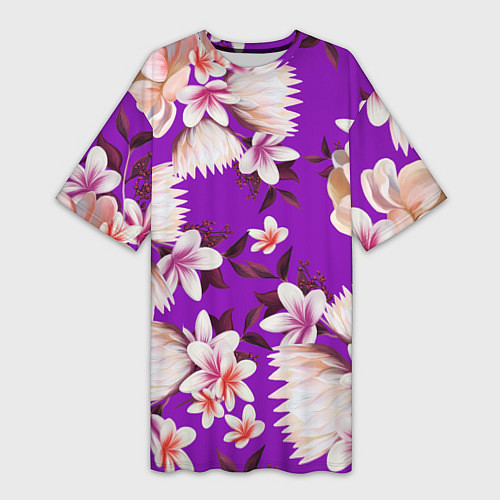 Женская длинная футболка Цветы Фиолетовый Цветок / 3D-принт – фото 1