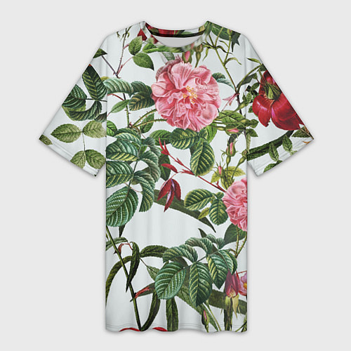 Женская длинная футболка Цветы Красные Розы / 3D-принт – фото 1