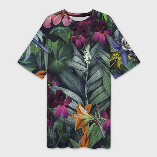 Женская длинная футболка Цветы Ночные / 3D-принт – фото 1