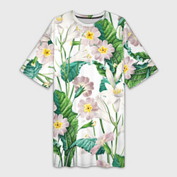 Женская длинная футболка Цветы Лилии На Белом Фоне