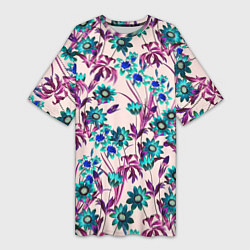 Женская длинная футболка Цветы Летние Фиолетовые Рудбеки