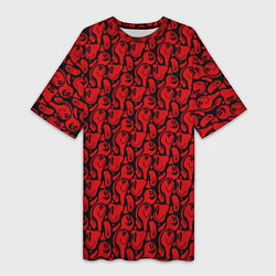 Женская длинная футболка Красные психоделический смайлы