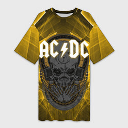 Женская длинная футболка AC DC SKULL ROCK