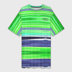Женская длинная футболка Сине-зеленые абстрактные полосы