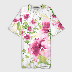 Женская длинная футболка Полевые цветы Акварель Лето