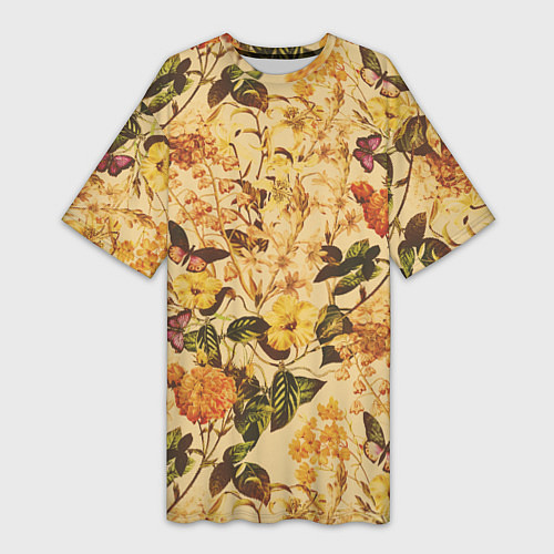 Женская длинная футболка Цветы Летний Закат / 3D-принт – фото 1