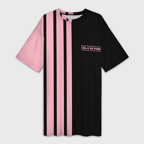 Женская длинная футболка BLACKPINK HALF BLACK-PINK MINI LOGO / 3D-принт – фото 1