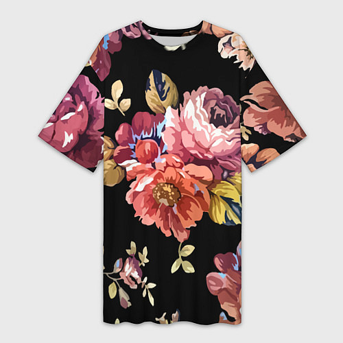 Женская длинная футболка Розы в летней ночи Fashion trend / 3D-принт – фото 1