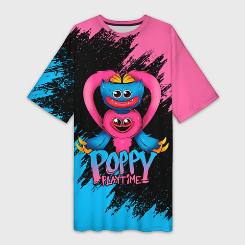 Женская длинная футболка GAME POPPY PLAYTIME HAGGY WAGGY AND KISSY MISSY / 3D-принт – фото 1