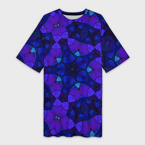 Женская длинная футболка Калейдоскоп -геометрический сине-фиолетовый узор / 3D-принт – фото 1