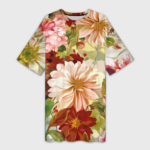 Женская длинная футболка Цветочное настроение Цветочки / 3D-принт – фото 1