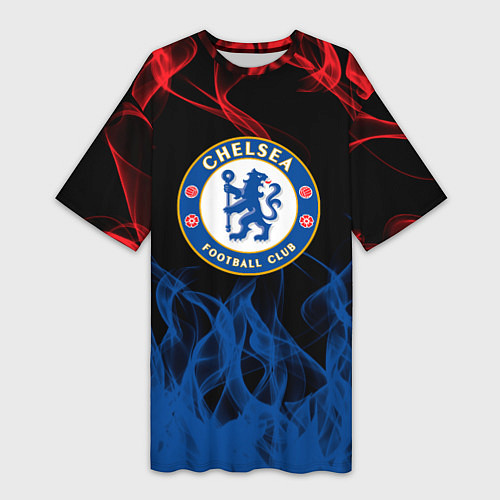 Женская длинная футболка Челси chelsea пламя / 3D-принт – фото 1