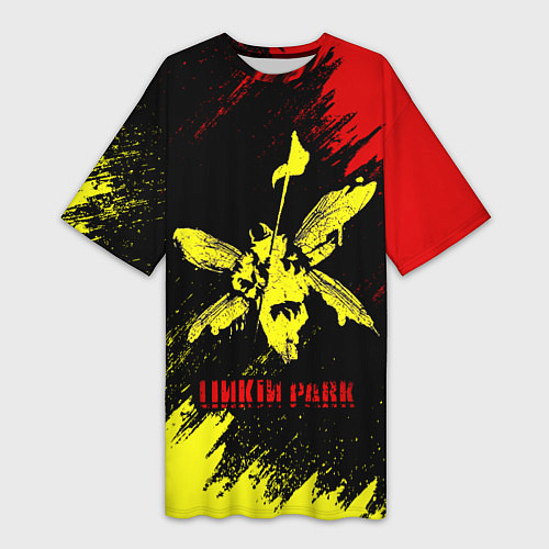 Женская длинная футболка Linkin Park желто-красный / 3D-принт – фото 1
